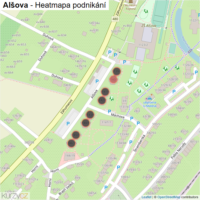 Mapa Alšova - Firmy v ulici.