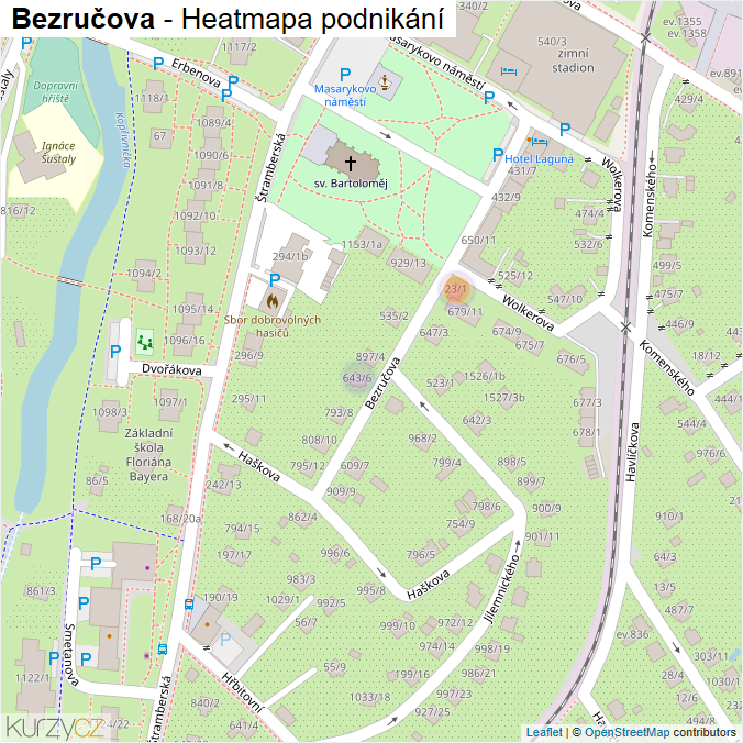 Mapa Bezručova - Firmy v ulici.