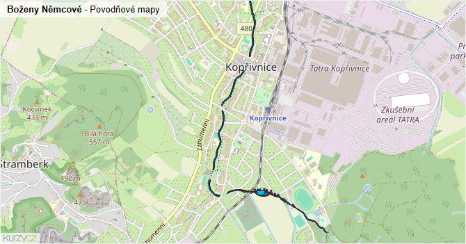 Boženy Němcové - záplavové mapy stoleté vody