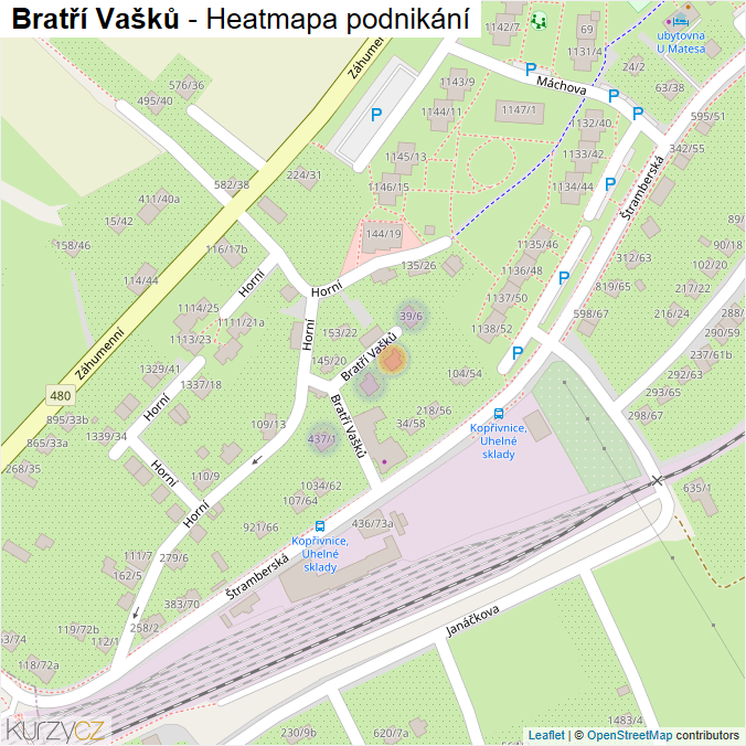Mapa Bratří Vašků - Firmy v ulici.