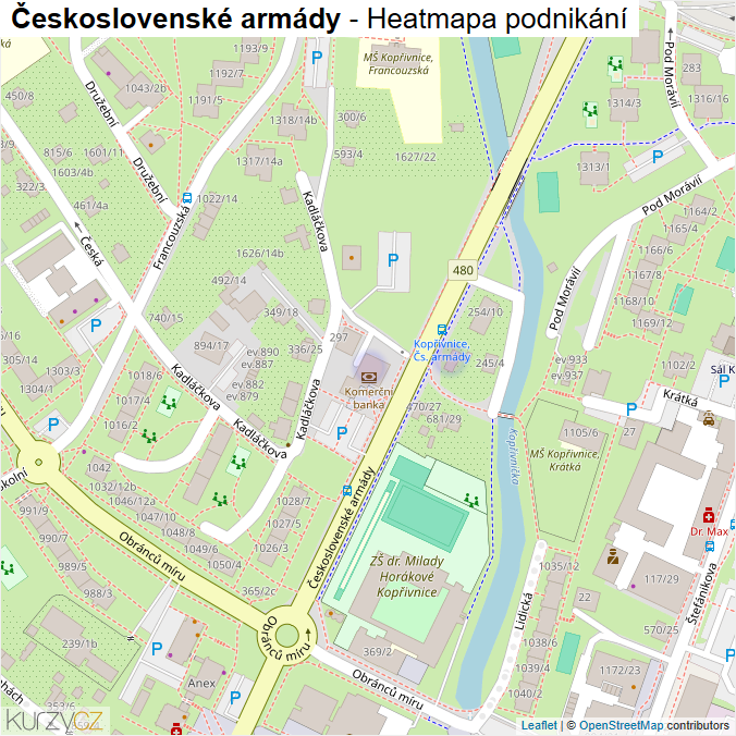 Mapa Československé armády - Firmy v ulici.