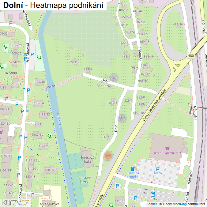 Mapa Dolní - Firmy v ulici.
