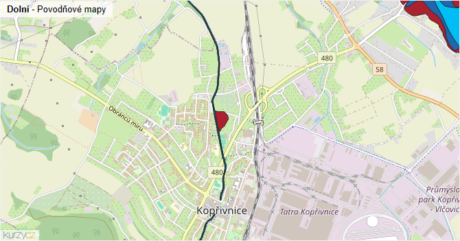 Dolní - záplavové mapy stoleté vody