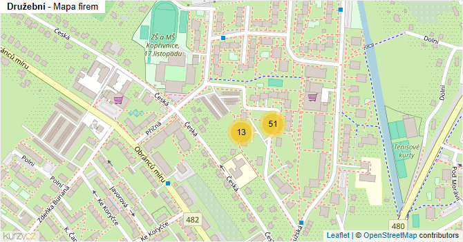 Družební - mapa firem