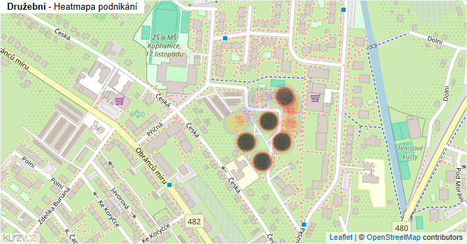 Družební - mapa podnikání