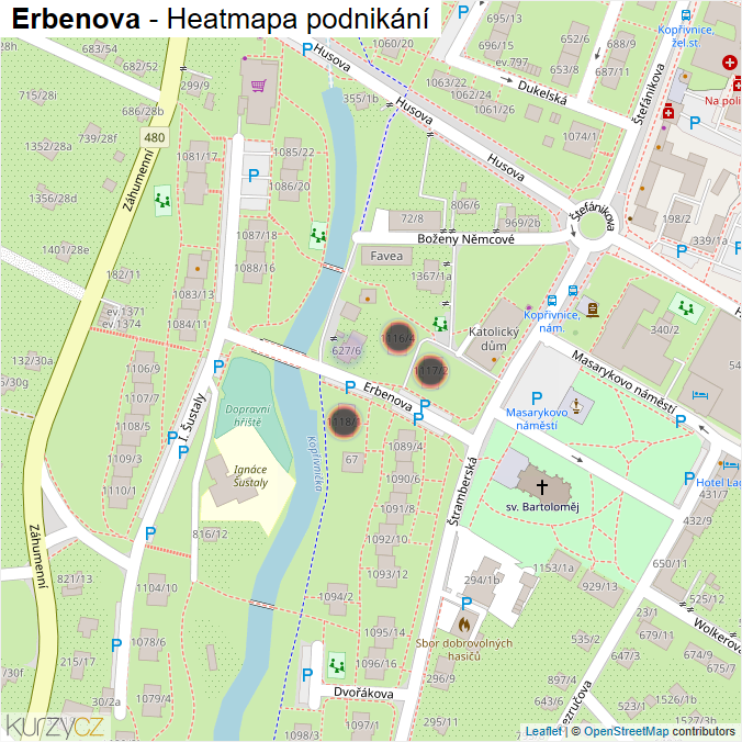 Mapa Erbenova - Firmy v ulici.