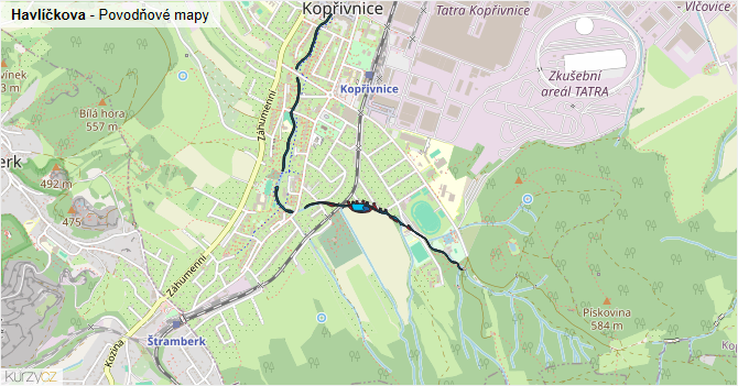 Havlíčkova - záplavové mapy stoleté vody