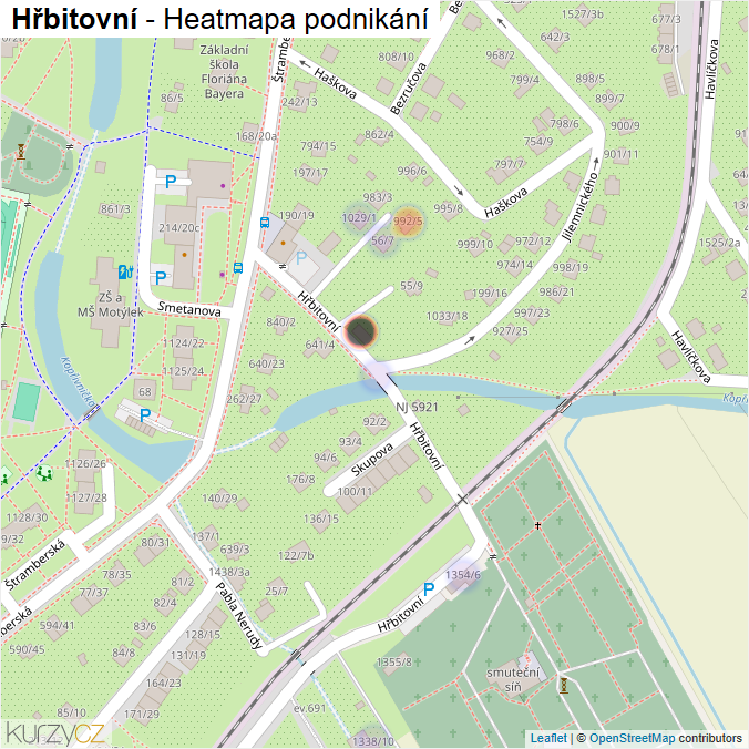 Mapa Hřbitovní - Firmy v ulici.