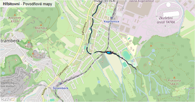 Hřbitovní - záplavové mapy stoleté vody
