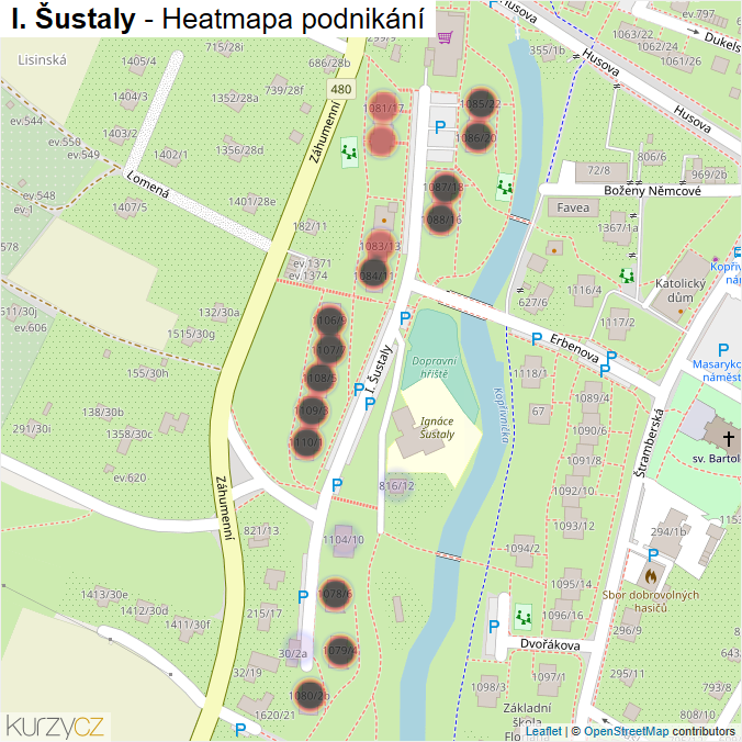 Mapa I. Šustaly - Firmy v ulici.