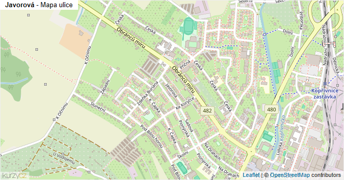Javorová - mapa ulice