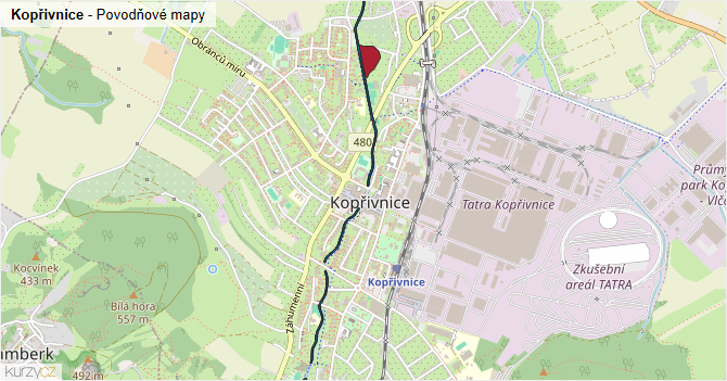 Kopřivnice - záplavové mapy stoleté vody