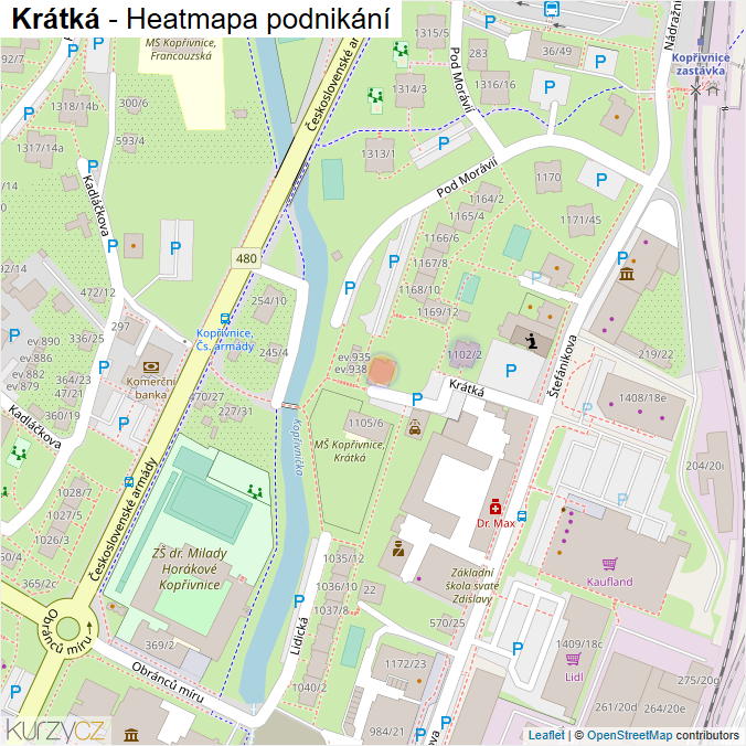 Mapa Krátká - Firmy v ulici.