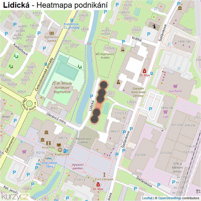 Mapa Lidická - Firmy v ulici.