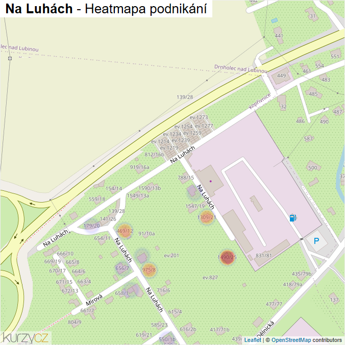 Mapa Na Luhách - Firmy v ulici.