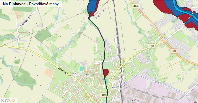 Na Pinkavce - záplavové mapy stoleté vody
