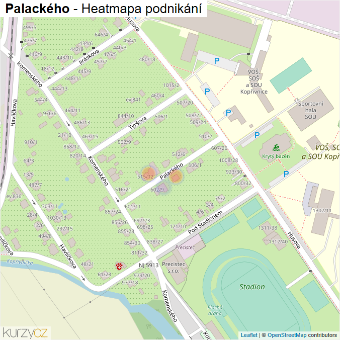 Mapa Palackého - Firmy v ulici.