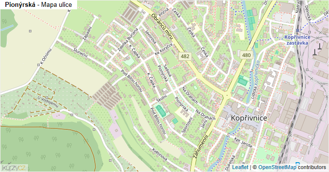 Pionýrská - mapa ulice