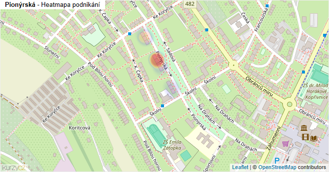 Pionýrská - mapa podnikání