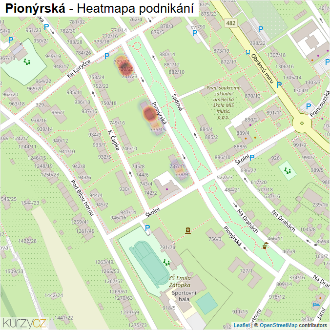 Mapa Pionýrská - Firmy v ulici.