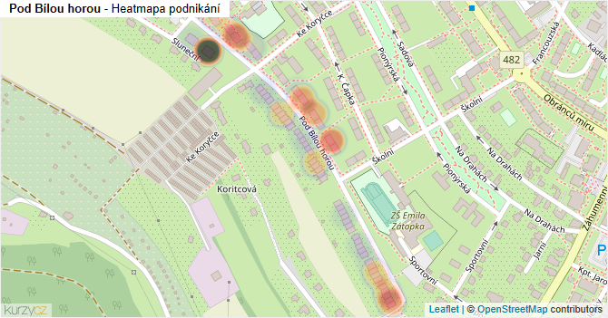 Pod Bílou horou - mapa podnikání
