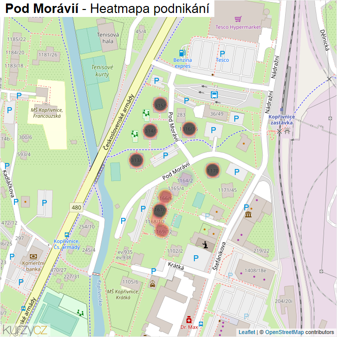 Mapa Pod Morávií - Firmy v ulici.