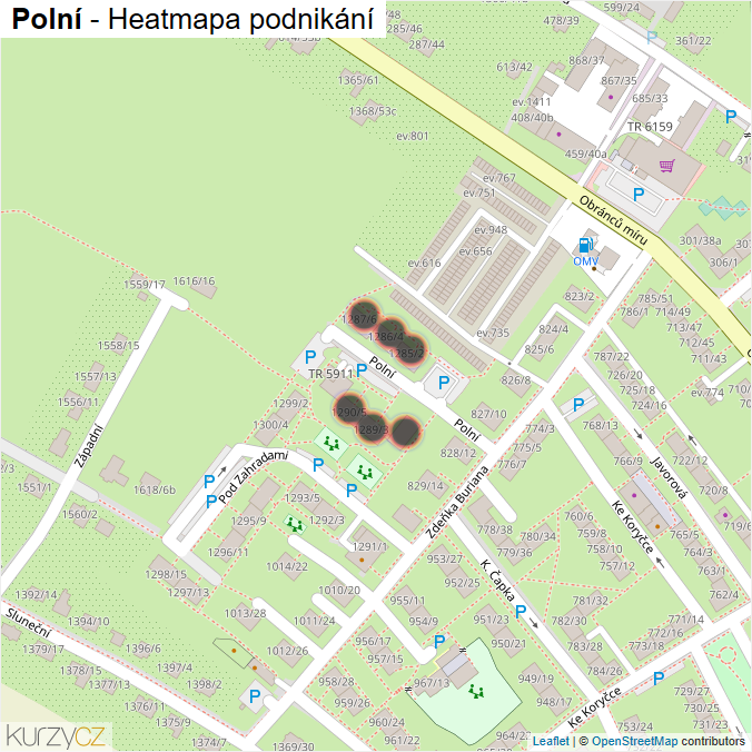 Mapa Polní - Firmy v ulici.