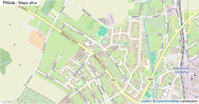 Příčná - mapa ulice