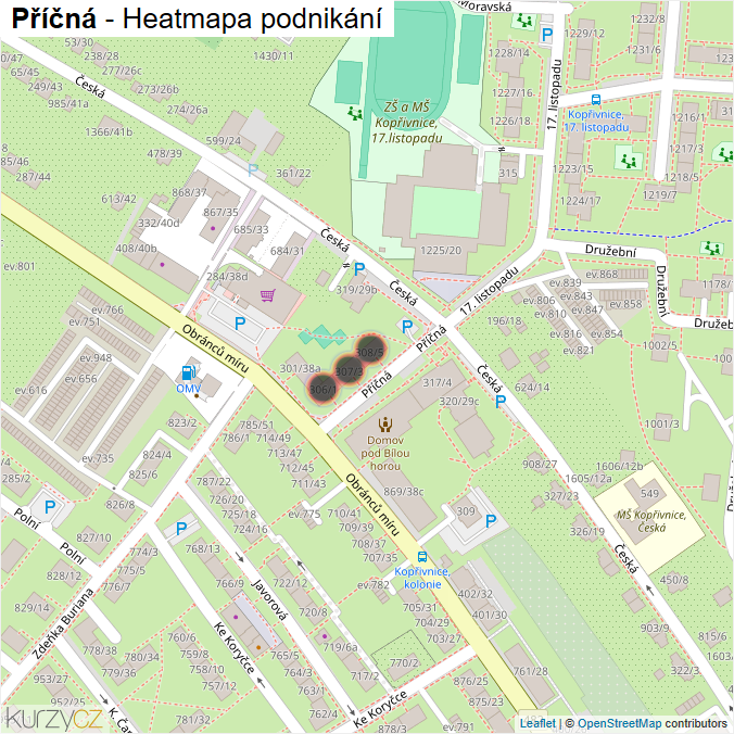 Mapa Příčná - Firmy v ulici.