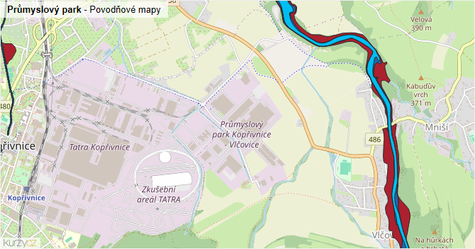 Průmyslový park - záplavové mapy stoleté vody