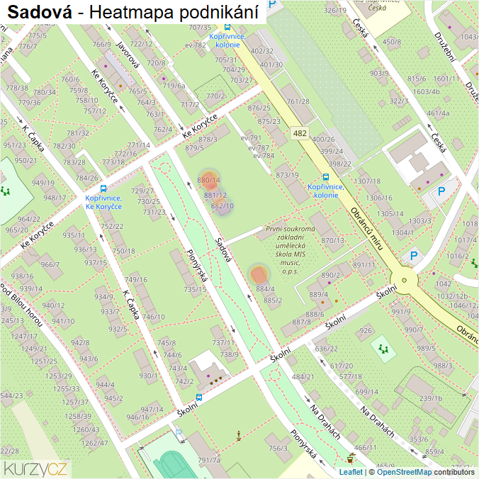 Mapa Sadová - Firmy v ulici.
