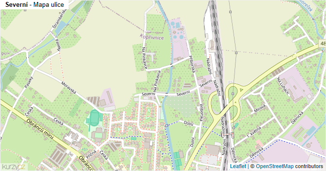 Severní - mapa ulice