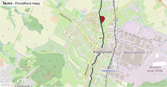 Školní - záplavové mapy stoleté vody