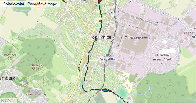 Sokolovská - záplavové mapy stoleté vody