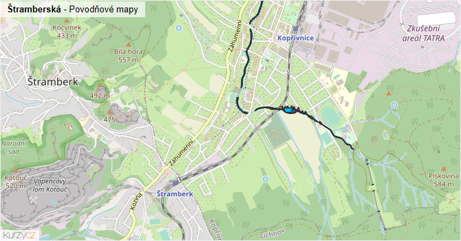Štramberská - záplavové mapy stoleté vody