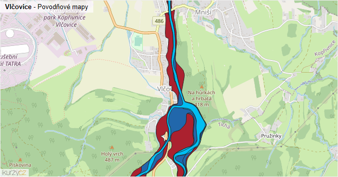 Vlčovice - záplavové mapy stoleté vody