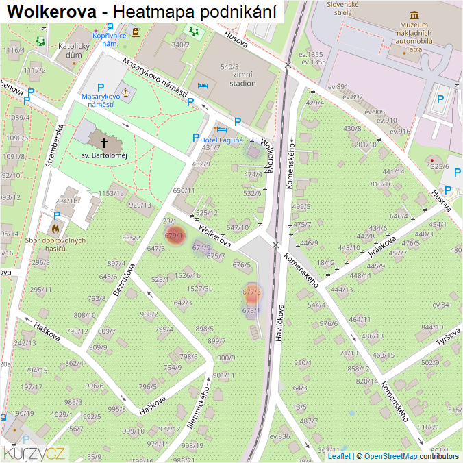 Mapa Wolkerova - Firmy v ulici.