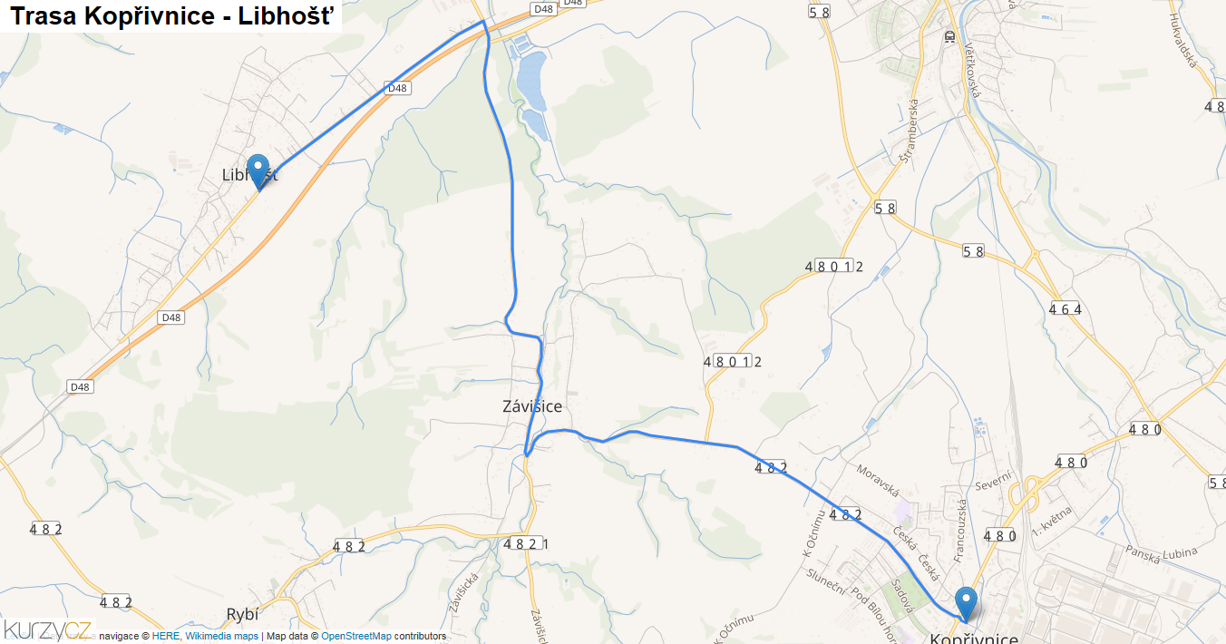 Kopřivnice-Libhošť, mapa trasy