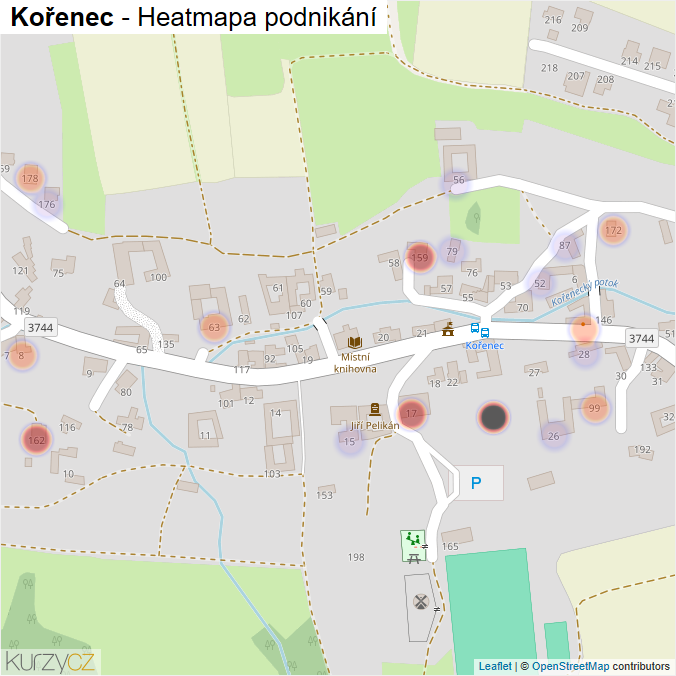 Mapa Kořenec - Firmy v části obce.