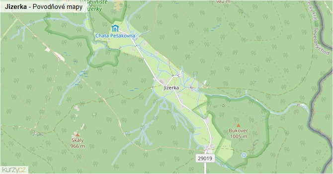 Jizerka - záplavové mapy stoleté vody