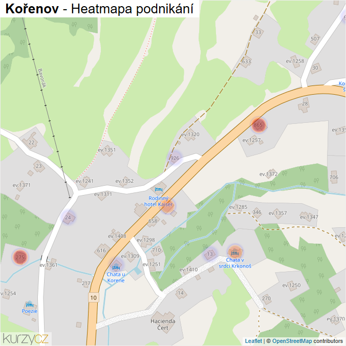 Mapa Kořenov - Firmy v části obce.