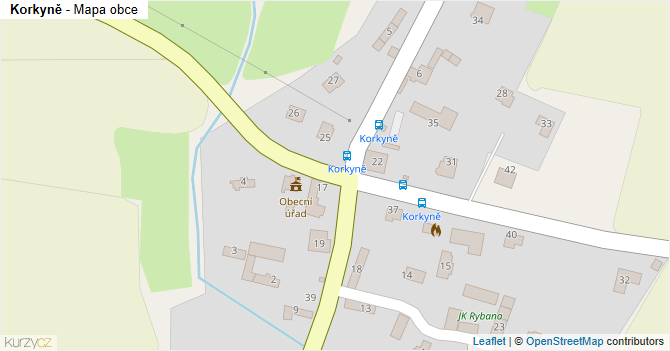 Korkyně - mapa obce