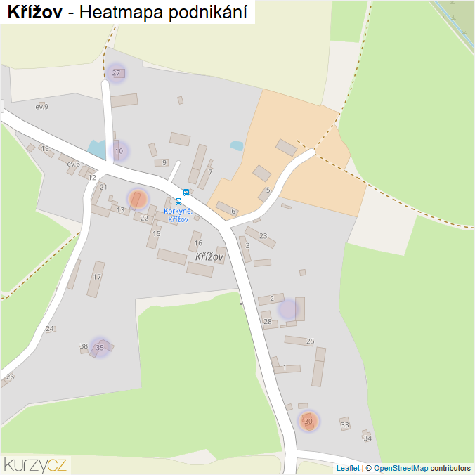 Mapa Křížov - Firmy v části obce.