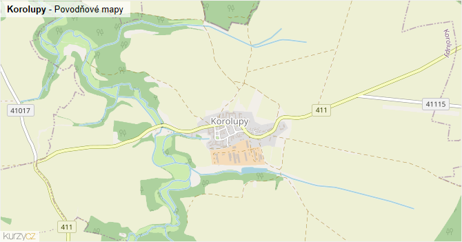 Korolupy - záplavové mapy stoleté vody