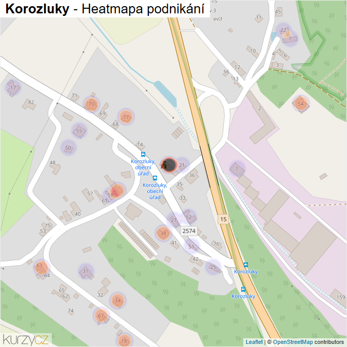 Mapa Korozluky - Firmy v části obce.