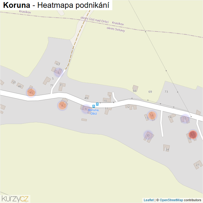 Mapa Koruna - Firmy v části obce.