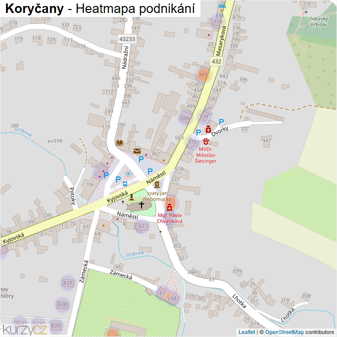 Mapa Koryčany - Firmy v obci.