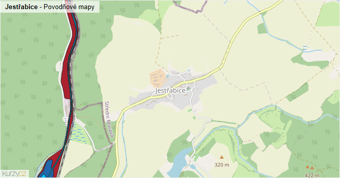 Jestřabice - záplavové mapy stoleté vody