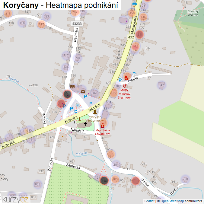 Mapa Koryčany - Firmy v části obce.
