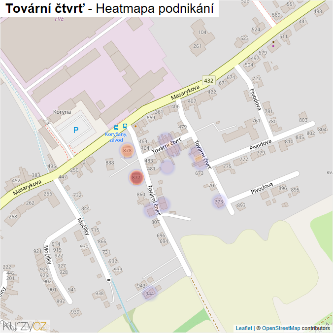 Mapa Tovární čtvrť - Firmy v ulici.